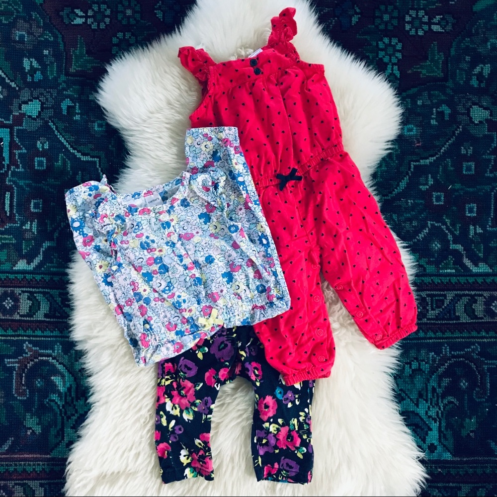 (3) Carter’s Jumpers Hearts Floral Tank Neon Pants